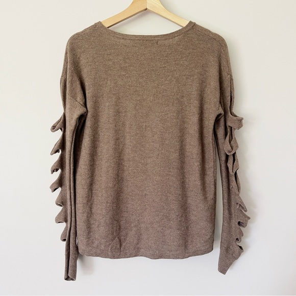 One Grey Day Sweater Size M Round Neck Long Sleeves Cut-Outs Brown Taupe Wool - Picture 9 of 11